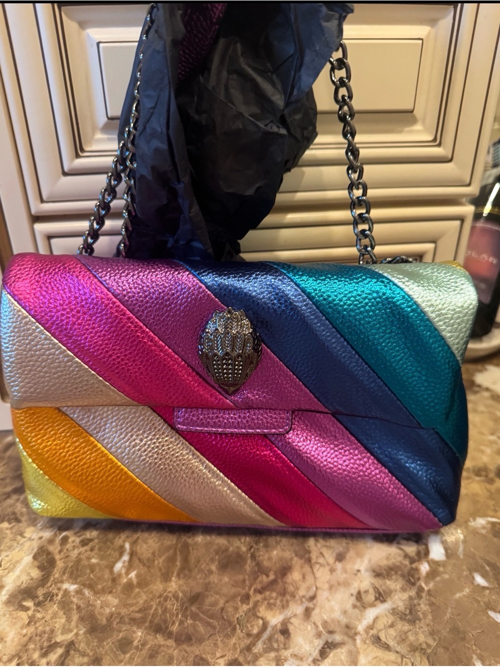Kurt Geiger Multicolor Metallic Leather Diagonal-Stripe Shoulder Bag